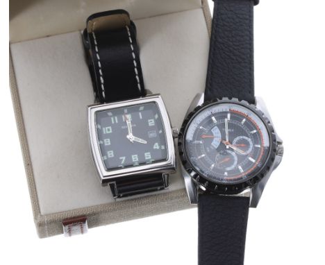Sekonda Safari square cased stainless steel gentleman's wristwatch, black dial with luminous Arabic numerals, hour markers an