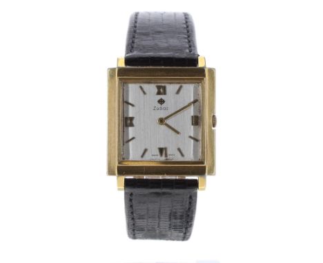 Zodiac square cased gold plated and stainless steel gentleman's wristwatch, ref. 523 011, square silvered dial with gilt quar