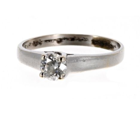 White gold solitaire diamond ring, round brilliant-cut, 0.55ct approx, clarity SI2, colour G-H, 3.1gm, ring size S/T