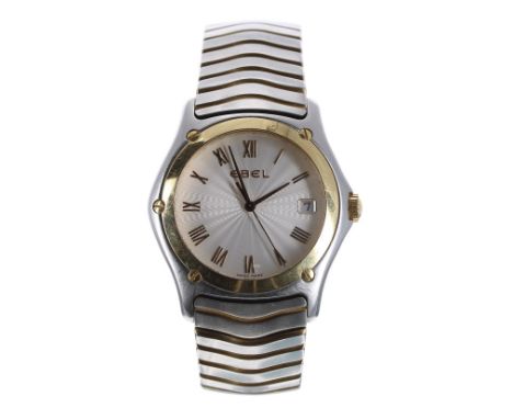 Ebel Classic Wave stainless steel and gold gentleman's bracelet watch, ref. E1187F41, circular silvered dial with Roman numer