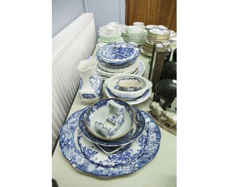 VICTORIAN AND LATER BLUE AND WHITE POTTERY- WILLOW PATTERN SLOPS BOWL, LIBERTY BLUE 'BOSTON TEA PARTY' TUREEN AND COVER, 'HAR