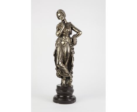 MIXED LOT- GILT COLOURED PLASTER CLASSICAL FEMLE FIGURE, 26" high, BLACK GLAZED CHINA FIGURE OF A MAN WITH TOP HAT, BRAVO, IT