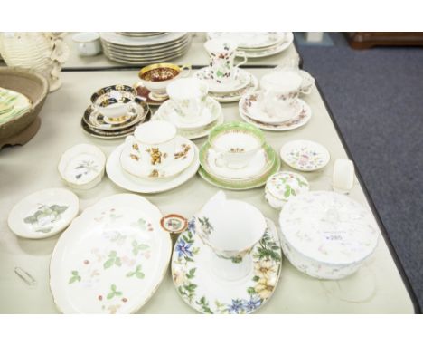 ROYAL DOULTON CABINET TRIO OF 'AUTUMN' AND 'SPRING', ROYAL GRAFTON TRIOS; WEDGWOOD TRINKET VASE, VARIOUS CHINA ITEMS 