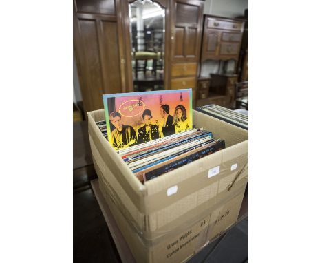 BOX OF LP RECORDS INCLUDING; BON JOVI, BLONDIE, BOB DYLAN, U2 ETC...