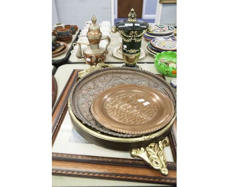 MIXED LOT- REGENCY STYLE CONVEX CIRCULAR WALL MIRROR WITH EAGLE PATTERN SURMOUNT, COLOUR PRINT, 'THE LILAC BONNET' after STAN