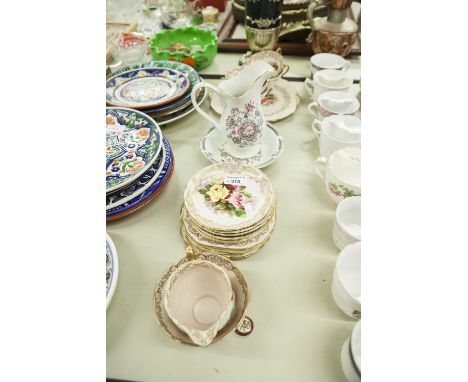 STANLEY CHINA PART TEA SERVICE, ORIGINALLY FOR SIX PERSONS, PRINTED WITH ROSES AND A ROYAL WINTON CHINA JUG 