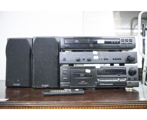 THREE SECTION STACKABLE HI-FI TO INCLUDE; 'AWAI' TAPE DECK, 'NAD' AMPLIFIER, 'MARMATZ' CD PLAYER  AND A PAIR OF SPEAKERS 