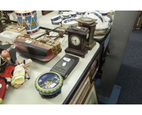 A SMALL ORIENTAL CLOISONNE ENAMELLED BOWL AND WOODEN STAND, A AMERICAN TYPE LIGHT WEIGHT CARRIAGE CLOCK (A.F.), KODAK BELLOWS