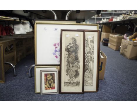 GOOD SELECTIO OF PRINTS AND DECORATIVE  PIECES INCLUDING MUSCIAL COLLAGE,  THREE BLACK AND WHITE PRINTS  AFTER LOUIS DAVIS 19