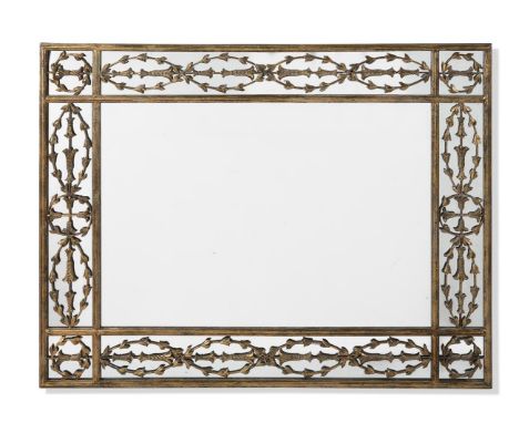 A GILT METAL WALL MIRROR   20TH CENTURY  With central plate and marginal plates mounted with trailing foliage  117cm x 151cm 