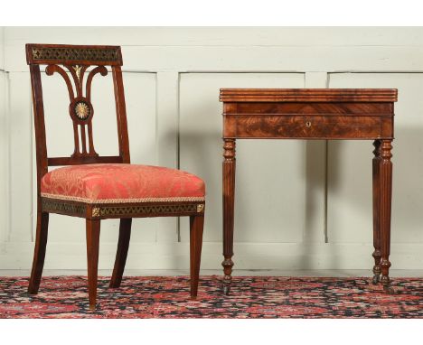 A LOUIS-PHILIPPE MAHOGANY CARD TABLE  CIRCA 1840 The hinged top enclosing a baize playing surface and swivelling to compartme