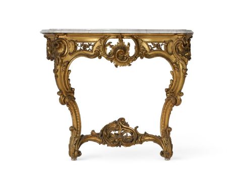 AN ITALIAN GILTWOOD CONSOLE TABLE 19TH CENTURY 90cm high, 112cm wide, 53cm deepProvenance: From a Private Collection in North