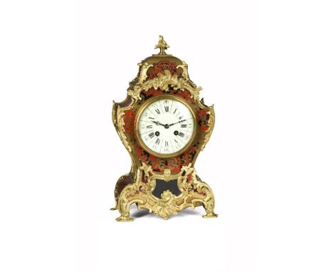 Y&nbspA FRENCH TORTOISESHELL AND BRASS 'BOULLE' MANTEL CLOCK IN LOUIS XV TASTE  THIRD QUARTER 19TH CENTURYWith eight day gong