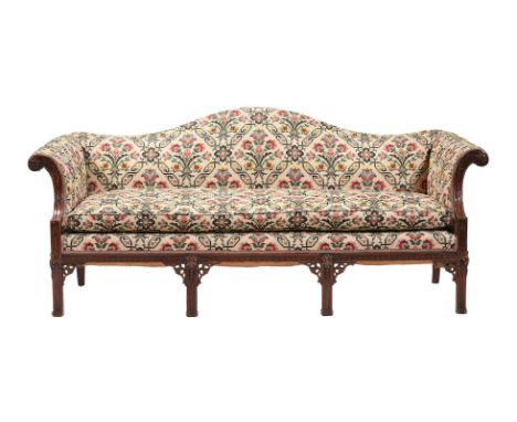 A MAHOGANY AND UPHOLSTERED SOFA IN GEORGE III STYLE  FIRST QUARTER 20TH CENTURY 69cm high, 211cm wide, 86cm deep  Provenance: