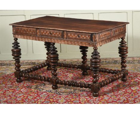 A SPANISH FRUITWOOD CENTRE TABLE    18TH CENTURY AND LATER  With waved and incised decoration to the frieze incorporating thr