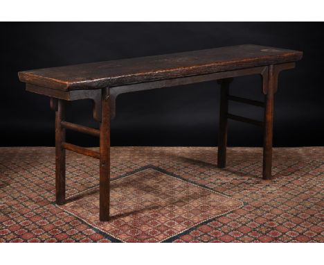 A CHINESE ELM CONSOLE OR ALTAR TABLE 19TH CENTURY  81cm high, 185cm wide, 48cm deep  Condition Report:  Overall in good condi