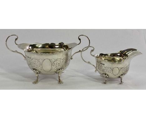 GEORGE V MATCHING SILVER CREAM JUG &amp; SUGAR BASIN, Sheffield 1912, maker Cooper Brothers &amp; Sons Limited, both have scr