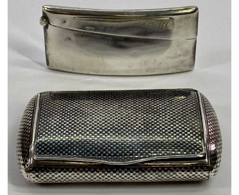 CALLING CARD CASE &amp; A POSSIBLY FRENCH SNUFF BOX, the case slightly curved, hallmarked Birmingham 1900, maker Mitchel Bosl