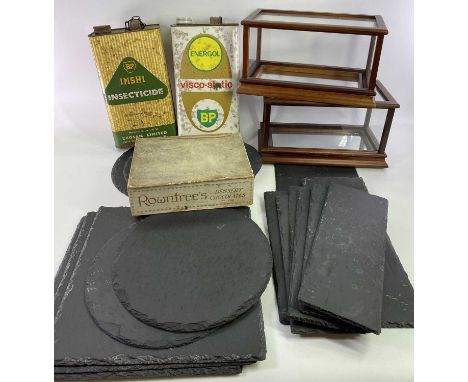 SLATE PLACEMATS - various sizes and shapes, circular, approximately 27cms diameter, square 31cms, a pair of glass and wooden 