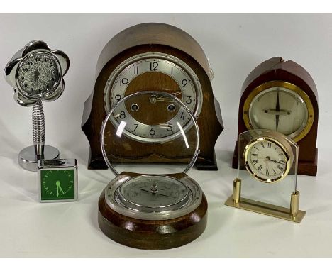 VINTAGE &amp; LATER CLOCKS &amp; BAROMETERS - a mixed group to include an unusual mahogany cased G P O galvanometer, oak moun