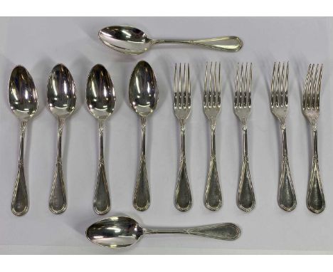 FRENCH SILVER FLATWARE, 11 pieces to include six 18.25cm length spoons and five 18cm length forks, Minerva head French standa