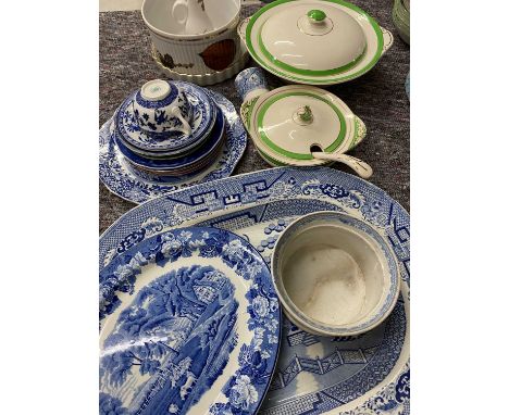 WILLOW PATTERNED MEAT PLATTER and other Blue &amp; White tableware, Royal Worcester fire proof 'oven to tableware', ETC