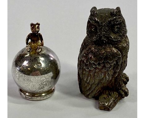 STERLING 925 SILVER ORNAMENTS x 2, including a 5cms height model of an owl on a branch, stamped 925, and a Carrs Sheffield ha