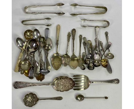 STERLING SILVER &amp; EPNS LOOSE TABLE CUTLERY &amp; COLLECTORS SPOONS, to include two large teaspoons marked Sterling, one h