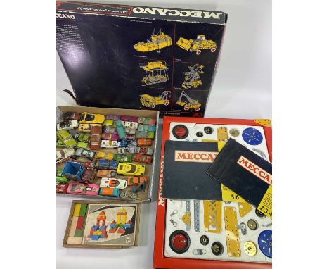 MECCANO BOX SET NO 6, a quantity of used vintage Diecast vehicles, Corgi, Matchbox, Dinky, ETC, also, blocks by Heroes