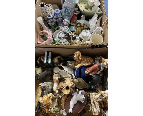 DECORATIVE CHINA &amp; ORNAMENTAL GOODS (2 boxes) - contents include a seated spaniel with pheasant by Royal Doulton HN1062, 