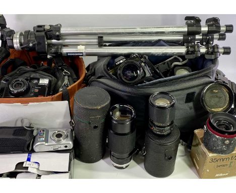 SLR &amp; DIGITAL CAMERAS, associated lenses and equipment, with a Manfrotto tripod stand