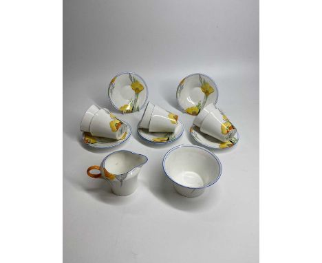 SHELLEY REGENT 12229 POPPIES PATTERN TEAWARE - 14 pieces to include 6 cups, 6 saucers, milk jug and sugar bowl
