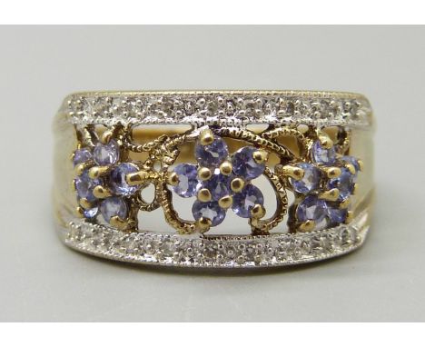 A 9ct gold, tanzanite and diamond ring, 3.6g, W 