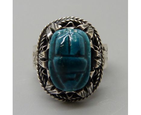 A scarab ring, marks on outer shank, N 