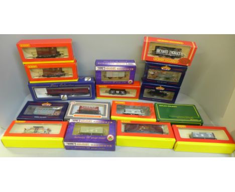 Fifteen 00 gauge wagons and a Lima parcels van 