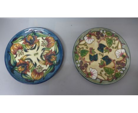 Two Moorcroft Year Plates, the first for 1998, decorated in the Summers End pattern designed by Rachel Bishop, number 110 of 