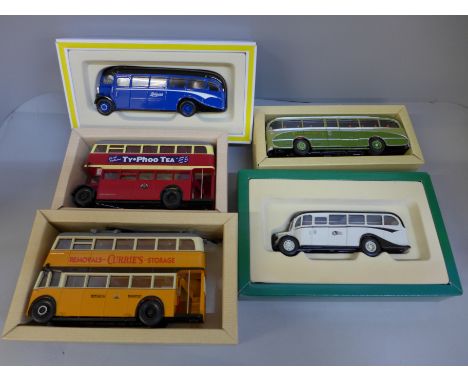 Five Corgi model vehicles, buses and coaches 