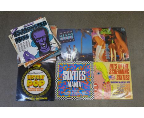 Twenty-five LP records, Bee Gees, Abba, Grease, Boney M, Fame, Bucks Fizz, Hot Chocolate, Chart Hits 81 and 82, Miami Vice, s