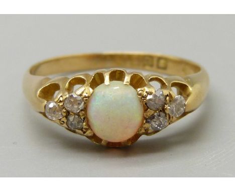 An 18ct gold, opal and diamond ring, London 1903, 3.2g, O 