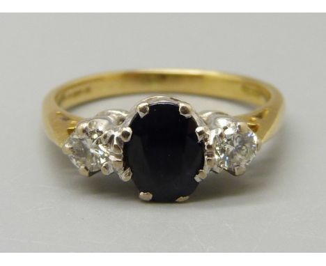 An 18ct gold, sapphire and diamond ring, 3.5g, K 