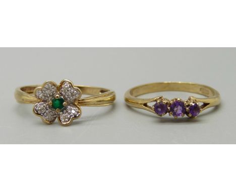 Two 9ct gold rings, 3.4g, P and R 