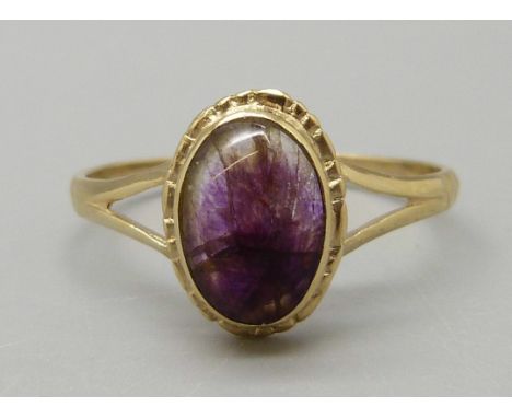 A 9ct gold and Blue John ring, 1.8g, S 