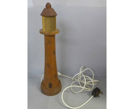 A wooden lighthouse lamp, 45.5cm 