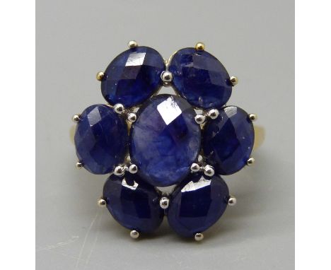A silver gilt and kyanite cluster ring, N 