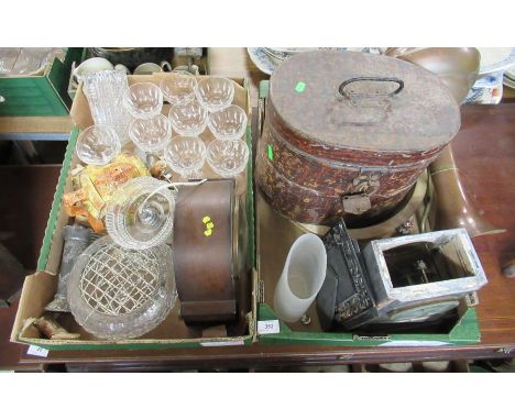 Two boxes of sundries to include glasses, clock, metalware&nbsp; etc