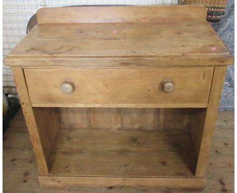 An Antique pine side table, fitted with a frieze drawer with shelf under, 35ins x 17ins, height 31.5ins