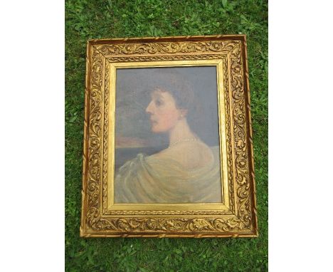 A 19th century oil on canvas, portrait, of a lady with a pearl necklace, 19ins x 16ins