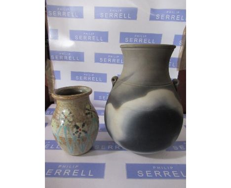 John Leach Muchelney Studio pottery jar from the Black Mood range, height 11.5ins together with studio pottery vase, height 7