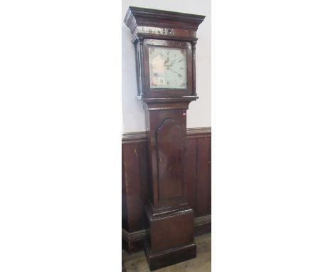 An Antique oak cased long case clock, the painted square dial inscribed Thomlinson Thame, height 83ins