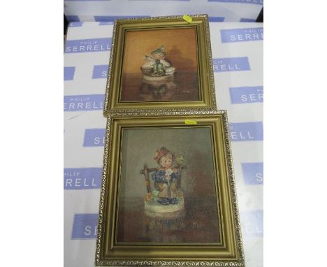 Two Margaret Auld paintings of Hummel figures